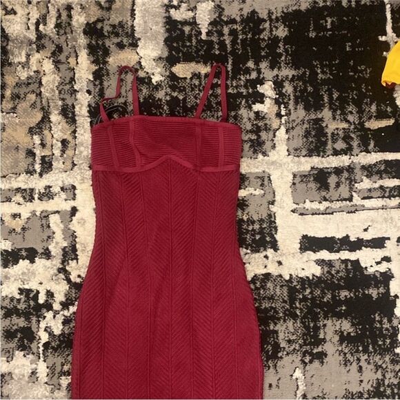 Herve Leger Red Bodycon Mini Dress Spaghetti Strap, XXS - Picture 8 of 13